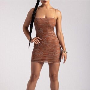 Meshki Orange and tan mesh mini dress size small